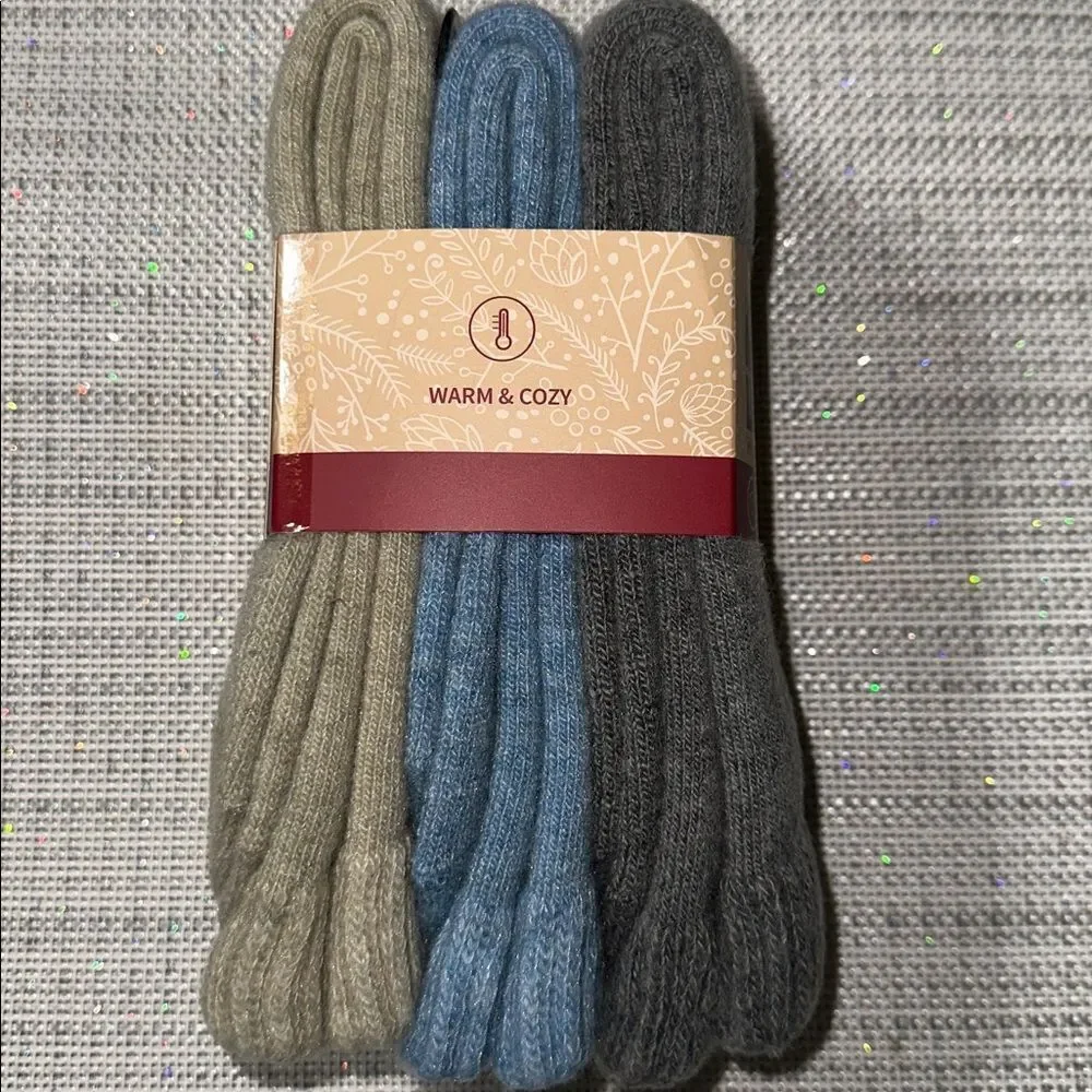 MUL LUKS Two Pack Blue Neutral Tan Brown Wool 6” Socks